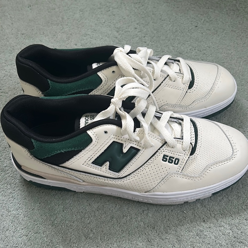 New Balance 550 Green/Cream Color way Men size 8 but fits a women 9.5